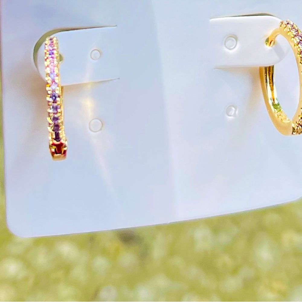 14k gold plated hoop earrings with purple gemstone